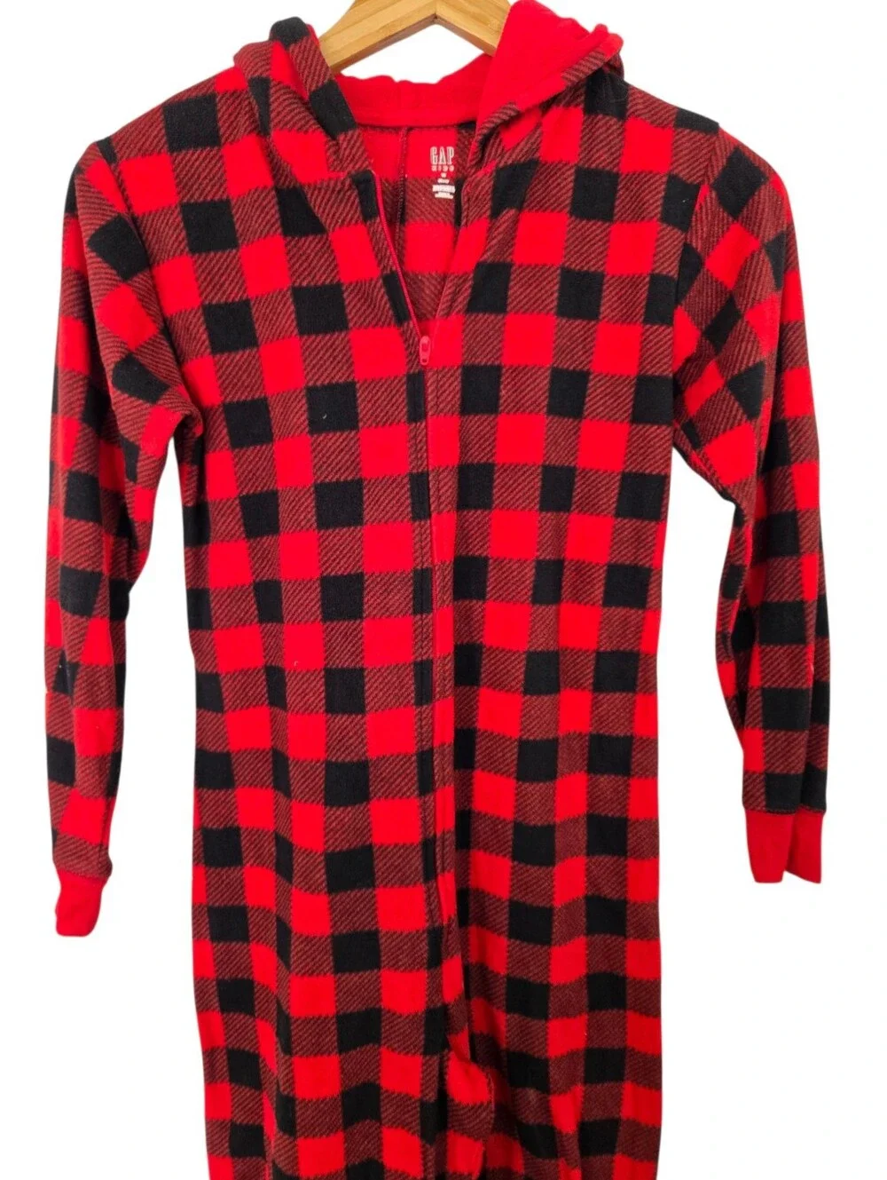 ❤️ GAP Kids Buffalo Plaid Hooded One-Piece Pajamas — Size 12